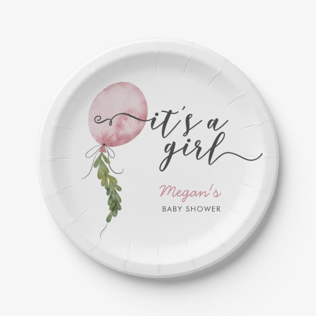 Boho Pink Balloon Oh Boy Baby Shower  Paper Plate (Front)
