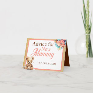 Boho Pink Bear Baby Shower Advice for Mummy Table Card