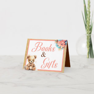 Boho Pink Bear Baby Shower Books and Gifts Card