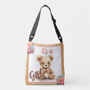 Boho Pink Bear Baby Shower  Crossbody Bag