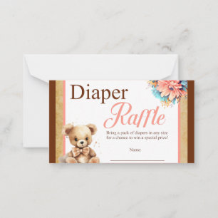 Boho Pink Bear Baby Shower Diaper Raffle Note Card