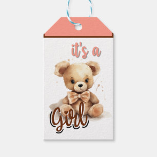 Boho Pink Bear Baby Shower Gift Tags