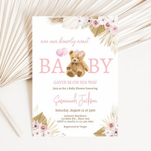 Boho Pink Bear Baby Shower  Invitation