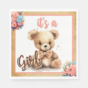 Boho Pink Bear Baby Shower Napkins