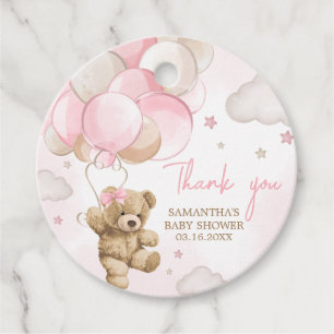 Boho Pink Bear Balloon Baby Shower Favour Tags