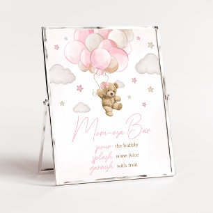 Boho Pink Bear Balloon Baby Shower Mom Osa Bar Poster