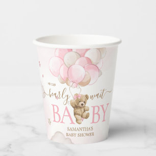 Boho Pink Bear Balloon Baby Shower Paper Cups