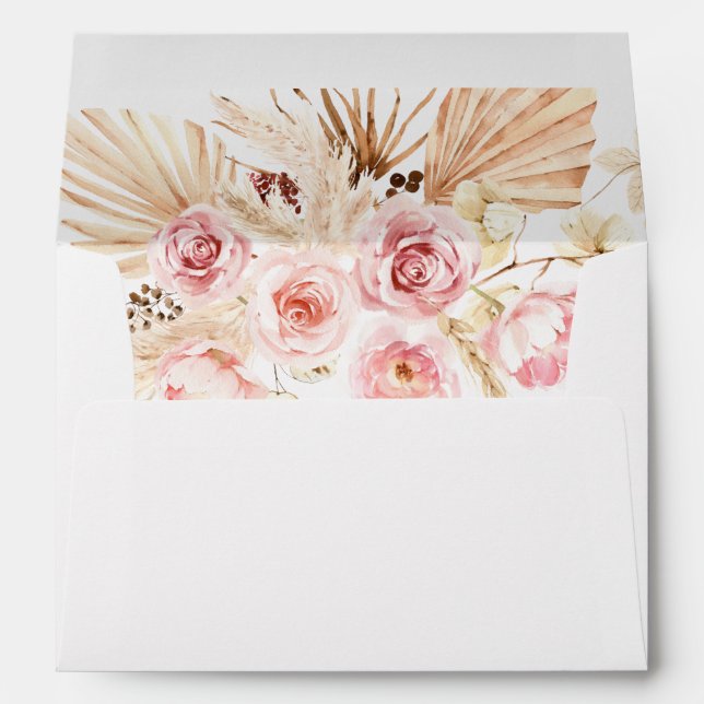 Boho Pink & Beige Floral Pampas Grass Envelope (Back (Bottom))