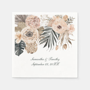 Boho Pink Beige Grey Floral Botanicals Wedding Napkin