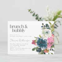 Boho Pink Blue Floral Bridal Brunch Bubbly Shower