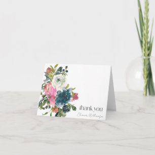 Boho Pink Blue Floral Custom Bridal Shower Name Thank You Card