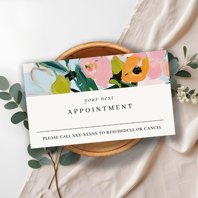 Boho Pink Blue Green Painted Floral Apponitment  Business Card (Creator Uploaded)