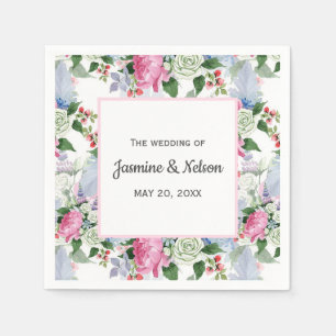 BOHO PINK BLUE LILAC PERSONALIZED WEDDING NAPKIN