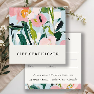 Boho Pink Blue Painted Floral Gift Certificate 