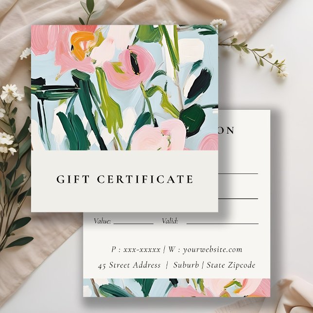 Boho Pink Blue Painted Floral Gift Certificate  (Creator Uploaded)