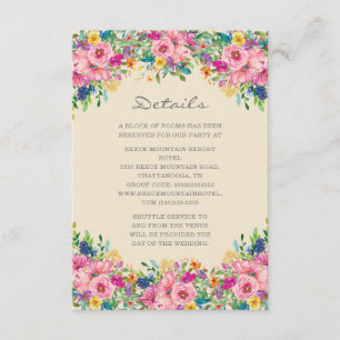 Boho Pink Blue Yellow Flowers Wedding Details Enclosure Card