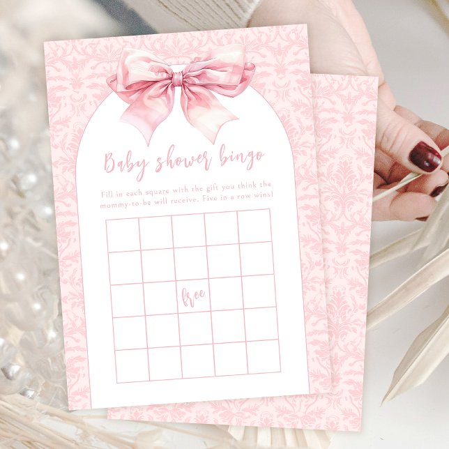 Boho Pink Bow Baby Girl Shower Bingo Game Card (Creator Uploaded)