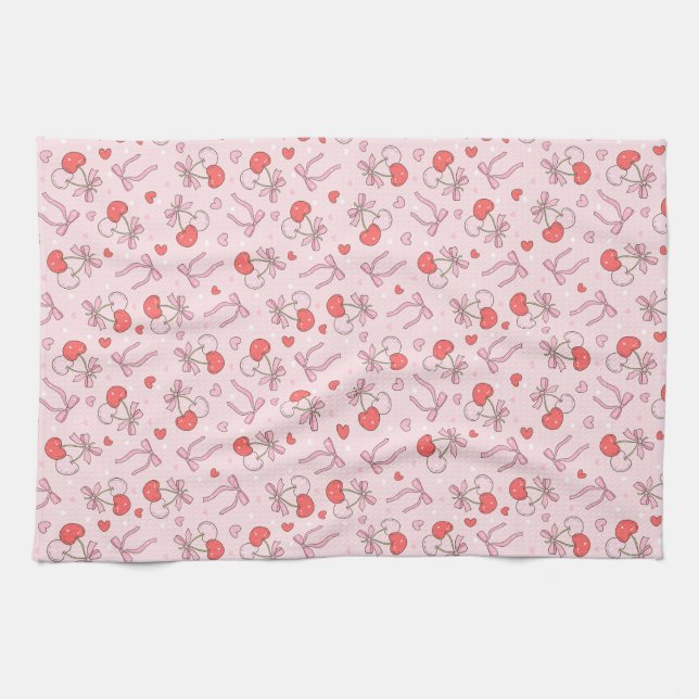 Boho Pink Bow & Berries Tea Towel (Horizontal)