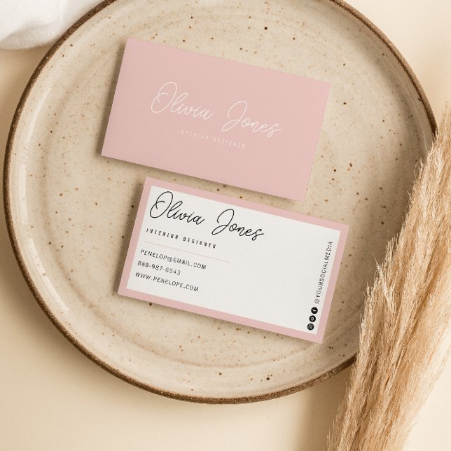 Boho Pink Branding Modern Calligraphy Trendy Girly Business Card (Creator Uploaded)