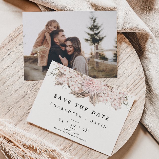 Boho Pink Brown Floral Wedding Save The Date Card (Creator Uploaded)