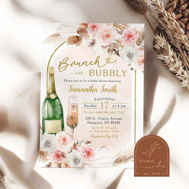 Boho Pink Brunch and Bubbly Bridal Shower Invitation (Creator Uploaded)