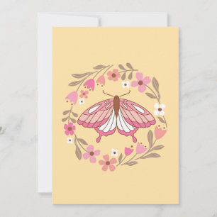 Boho Pink Butterfly and Floral Wreath Illustration Invitation