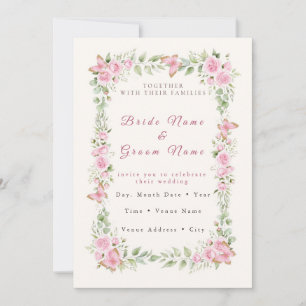 Boho Pink Butterfly Wedding Invitation - Watercolo