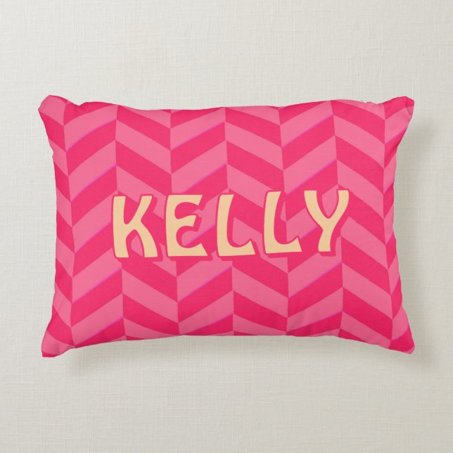 Boho Pink Chevron Ikat Inspired Pattern Red Accent Decorative Cushion (Front)
