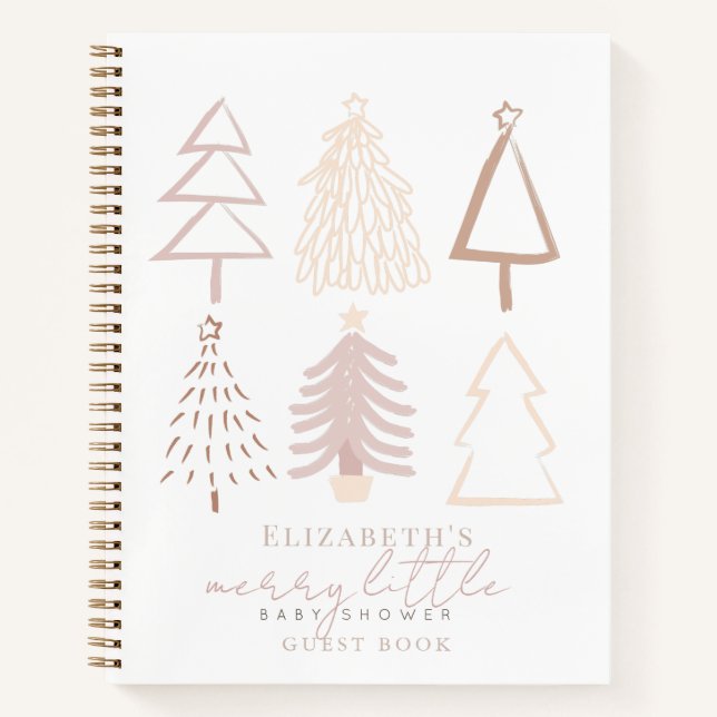 Boho Pink Christmas Trees Baby Shower Notebook (Front)