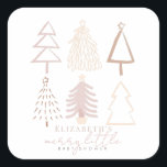 Boho Pink Christmas Trees Baby Shower Square Sticker<br><div class="desc">This boho "merry little baby shower" holiday baby shower sticker features Christmas trees in dusty pink shades. Personalise it for your needs. You can find matching products at my store.</div>