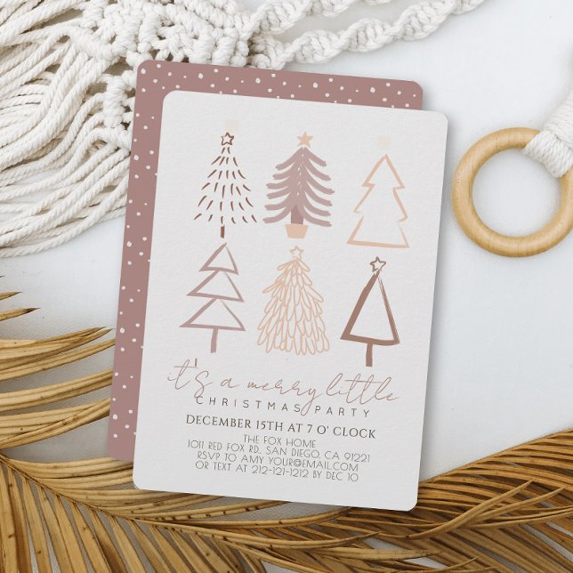 Boho Pink Christmas Trees Christmas Holiday Party Invitation (Creator Uploaded)