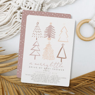 Boho Pink Christmas Trees Drive-by Baby Shower Invitation