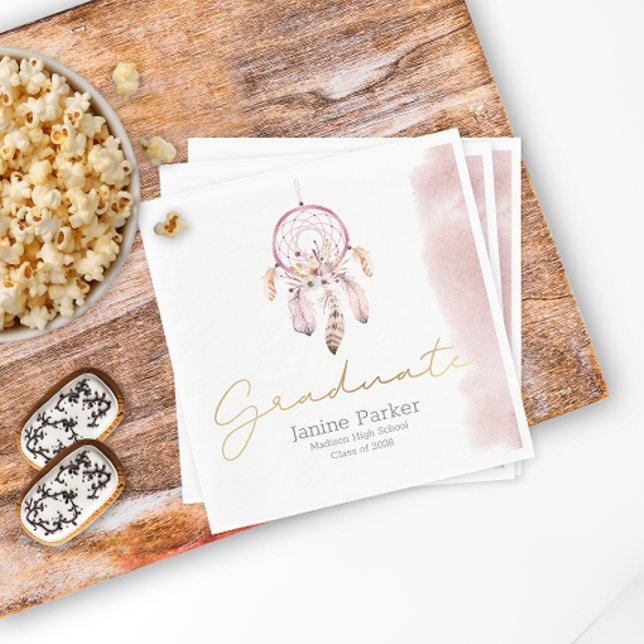 Boho Pink Class Year Graduation Party Napkin (Creator Uploaded)