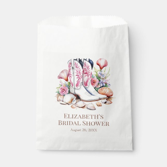 Boho Pink Coastal Cowgirl Boots Bridal Shower Favour Bags (Front)