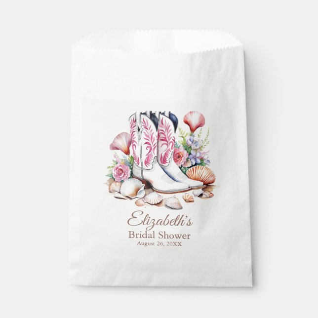 Boho Pink Coastal Cowgirl Boots Bridal Shower Favour Bags (Front)