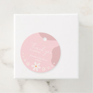 Boho Pink Daisy Baby Shower Party Favour Tags
