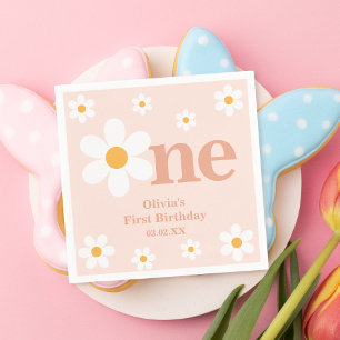 Boho Pink Daisy First Birthday Napkin
