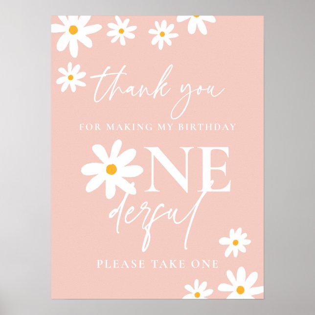 Boho Pink Daisy Floral Groovy Birthday Party Favou Poster (Front)