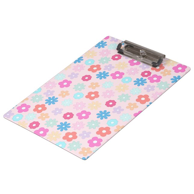 Boho Pink Daisy Flowers Pattern Clipboard (Angled)
