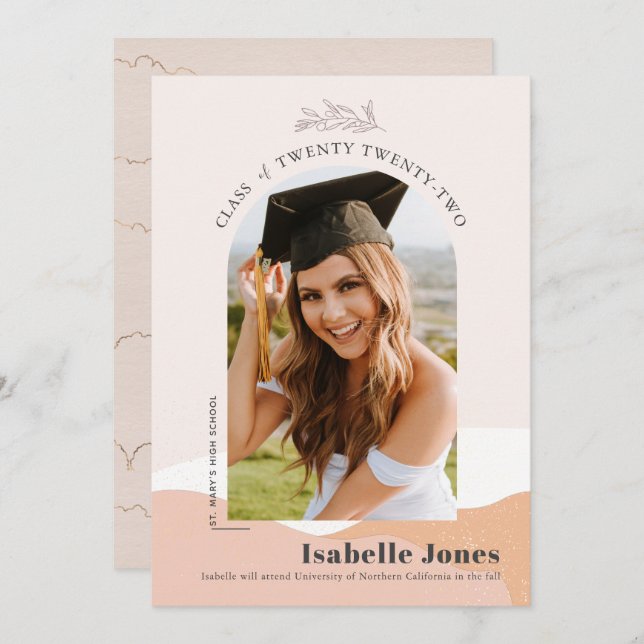 Boho Pink Desert Arch Photo Graduation Annoucement Invitation (Front/Back)