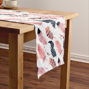 Boho Pink Feathers Short Table Runner