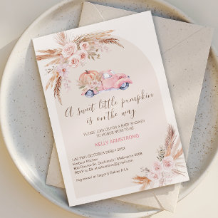 Boho Pink Floral Arch Pumpkin Truck Baby Shower  Invitation