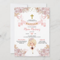 Boho Pink Floral Blonde Little Girl Holy Baptism