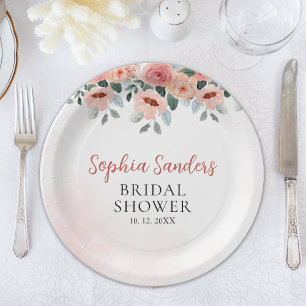Boho Pink Floral Bridal Shower Party  Paper Plate