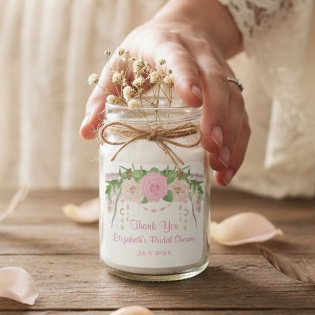 Boho Pink Floral Bridal Shower Square Sticker (Creator Uploaded)