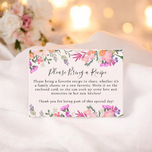 Boho Pink Floral Bring a Recipe Bridal Shower Enclosure Card