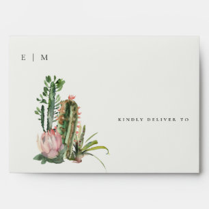 BOHO PINK FLORAL DESERT CACTI FOLIAGE ADDRESS ENVELOPE
