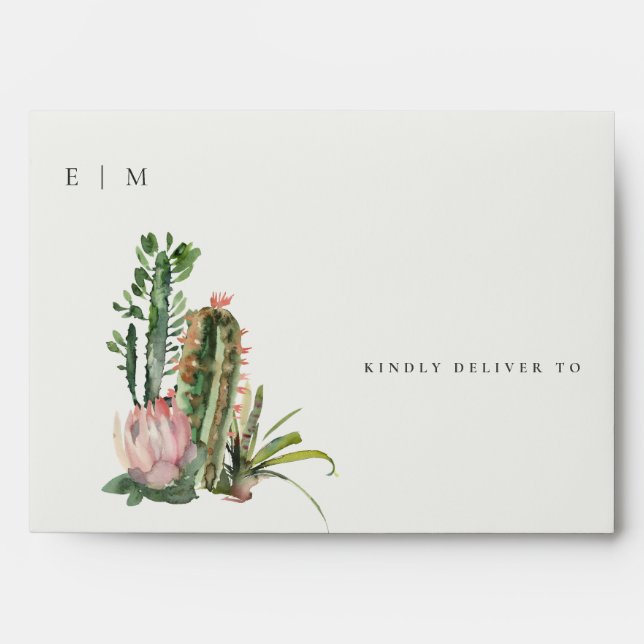BOHO PINK FLORAL DESERT CACTI FOLIAGE ADDRESS ENVELOPE (Front)