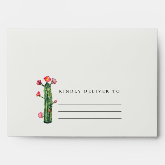 BOHO PINK FLORAL DESERT CACTI FOLIAGE ADDRESS ENVELOPE (Front)