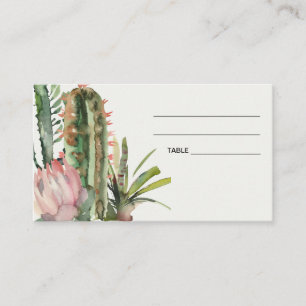 BOHO PINK FLORAL DESERT CACTI WEDDING PLACE CARD